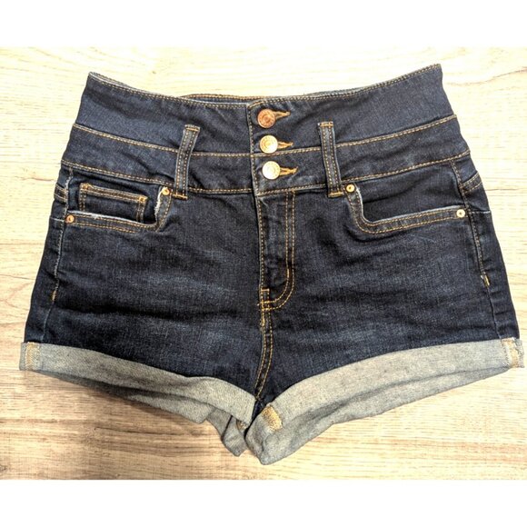 Refuge Women's Blue Denim Jean Shorts Size 0 High Rise Stretch Button Fly Casual - Picture 1 of 7